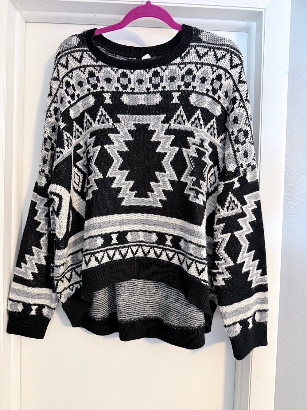 BDG Black & White Aztec Crewneck Sweater